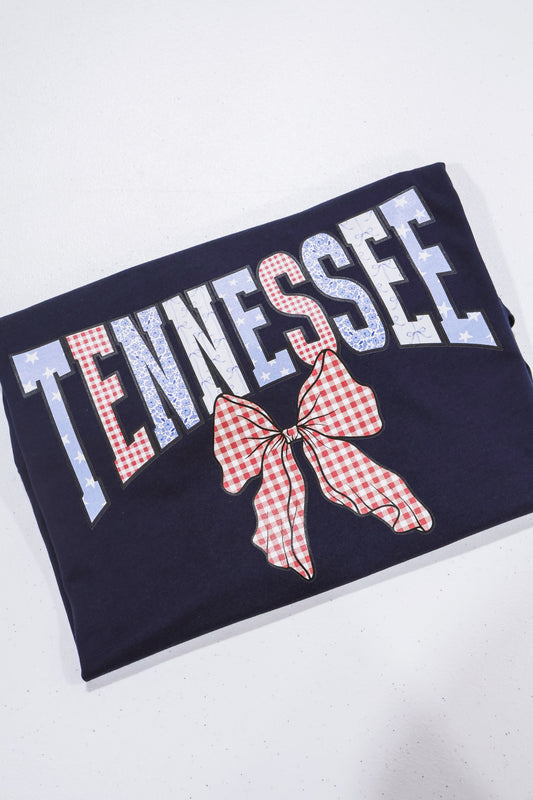 Tennessee Plaid Bow- Navy