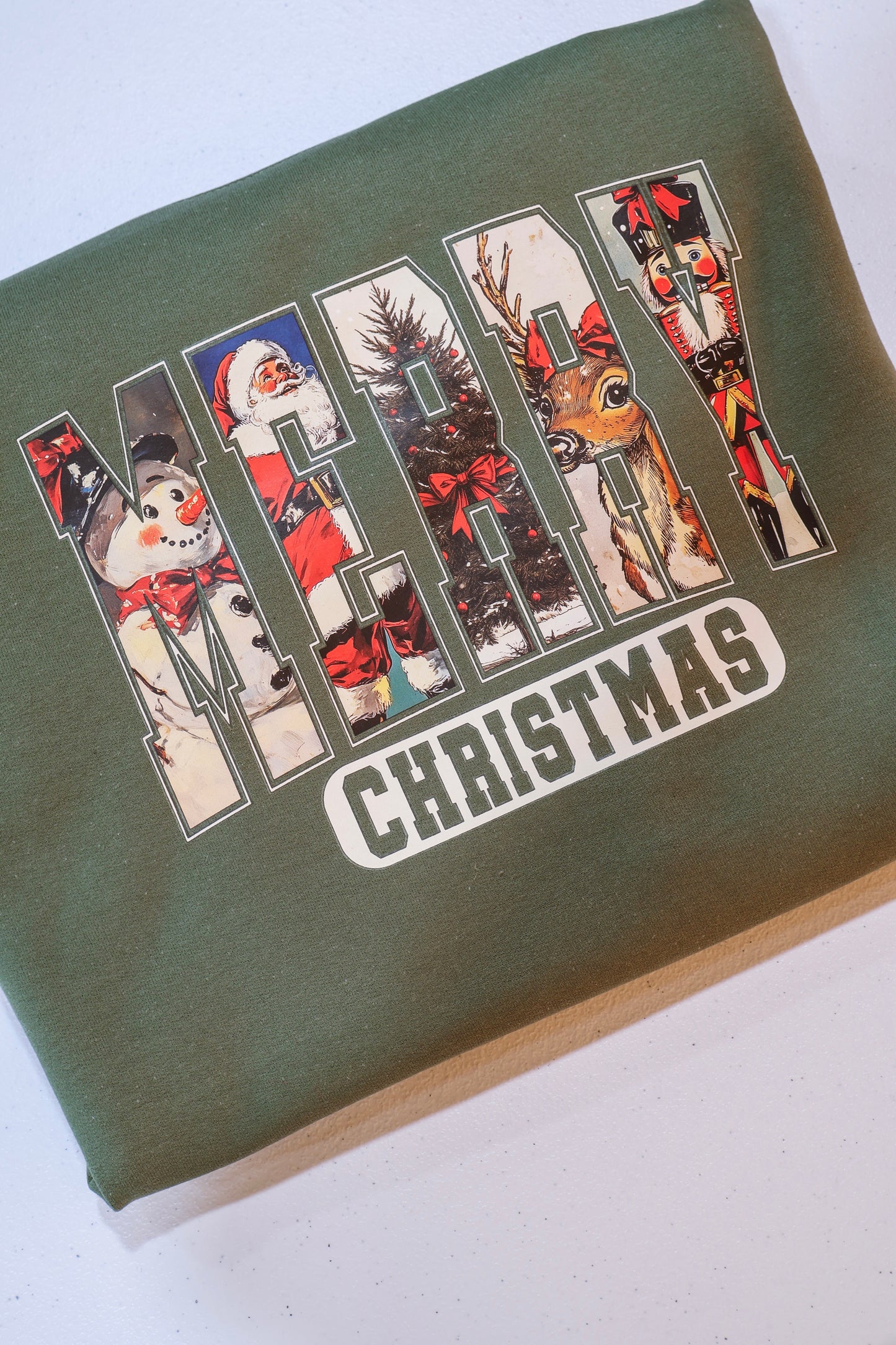 Merry Christmas Frosty, Santa, Rudolph- Military Green