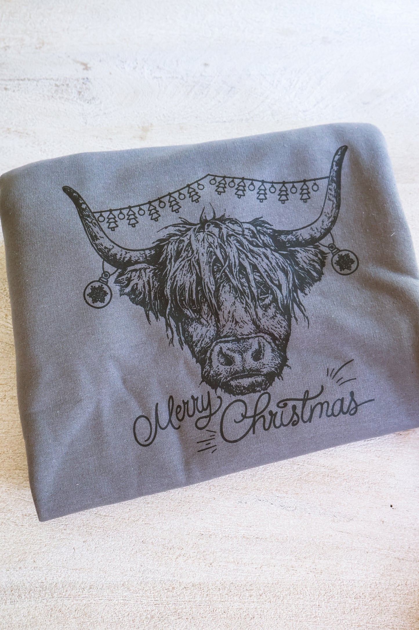 Merry Christmas Highland Cow- Charcoal