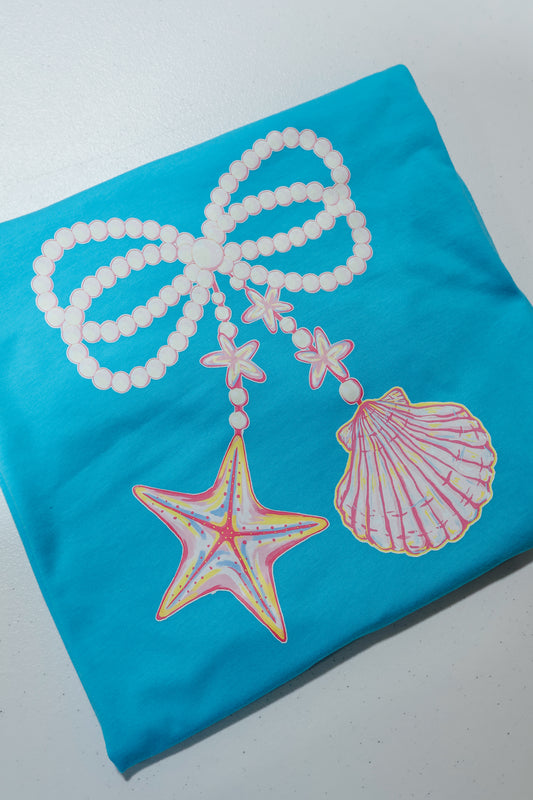 Pearl Seashell Bow-Turquoise