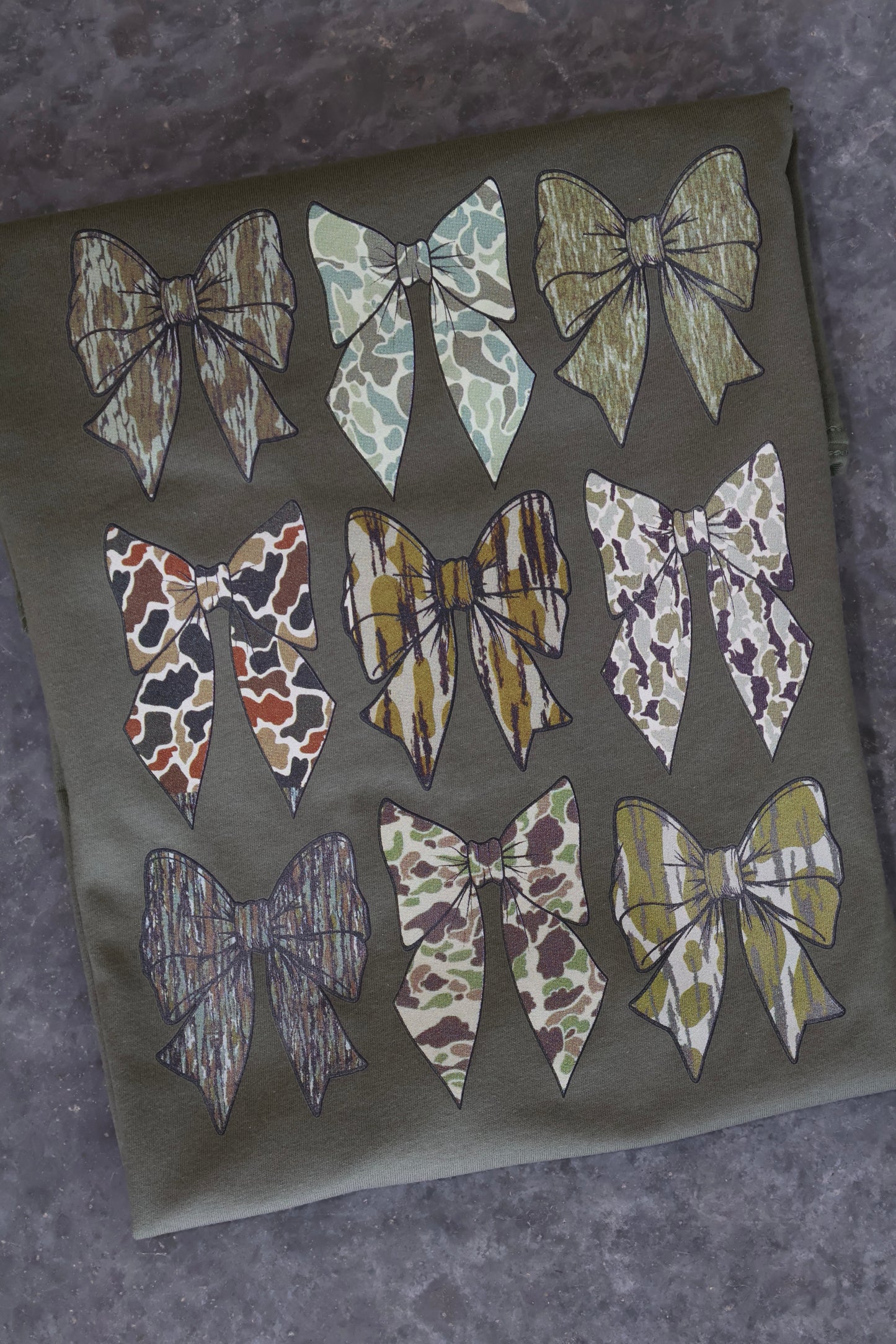 Camo Mama with Bows (Front & Back)- Army Green