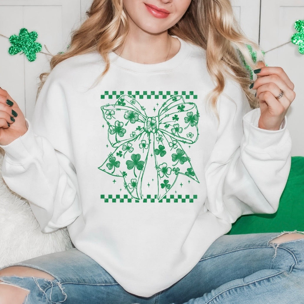 Clover Bow with Checkers-White