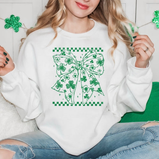 Clover Bow with Checkers-White