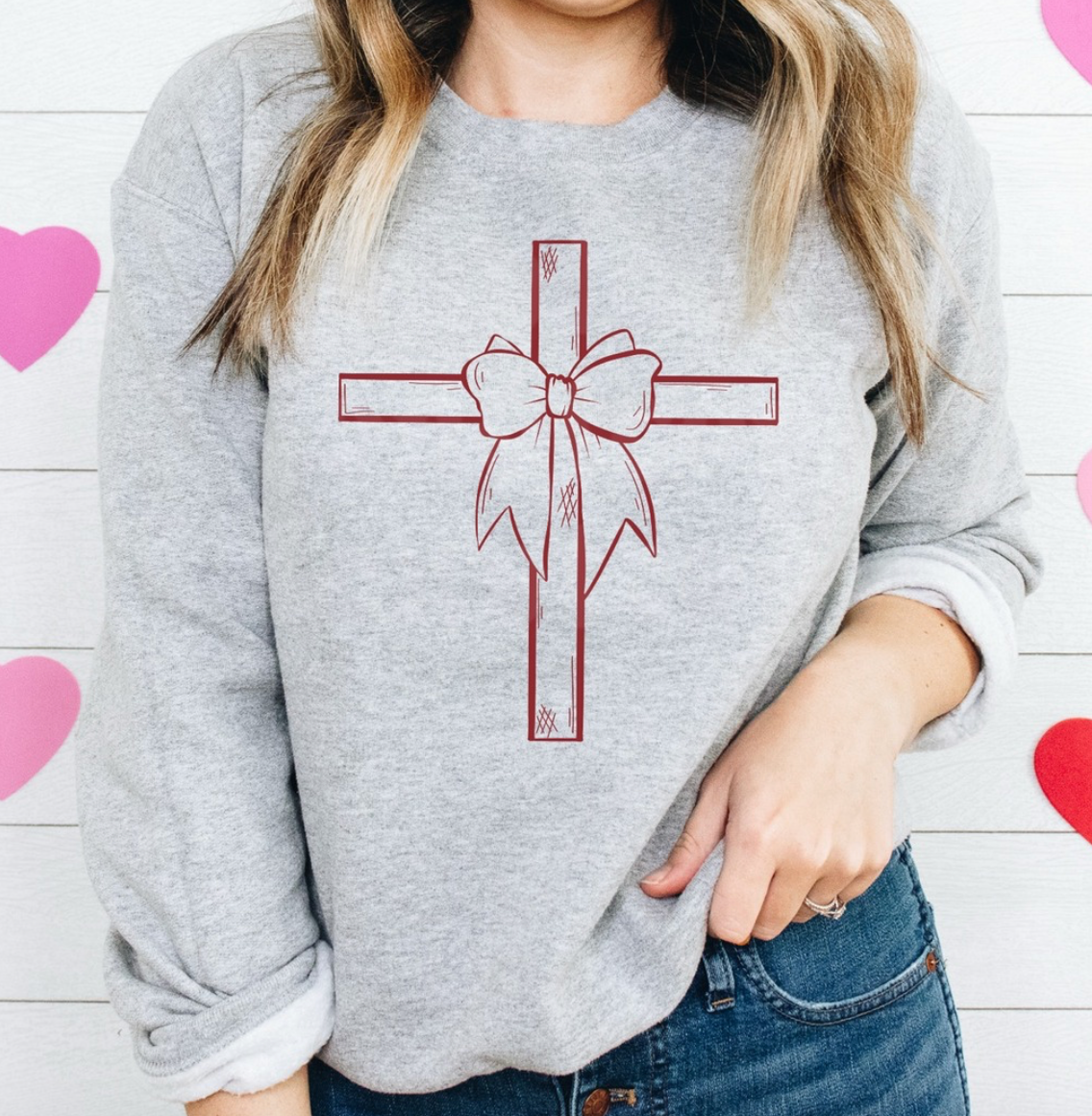 Cross with Bow- Ash Grey