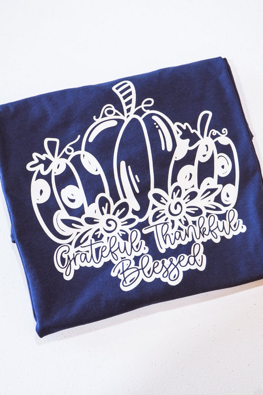 Grateful, Thankful, Blessed Pumpkins- Navy