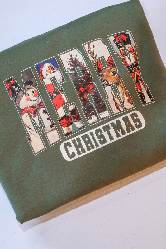 Merry Christmas Frosty, Santa, Rudolph- Military Green