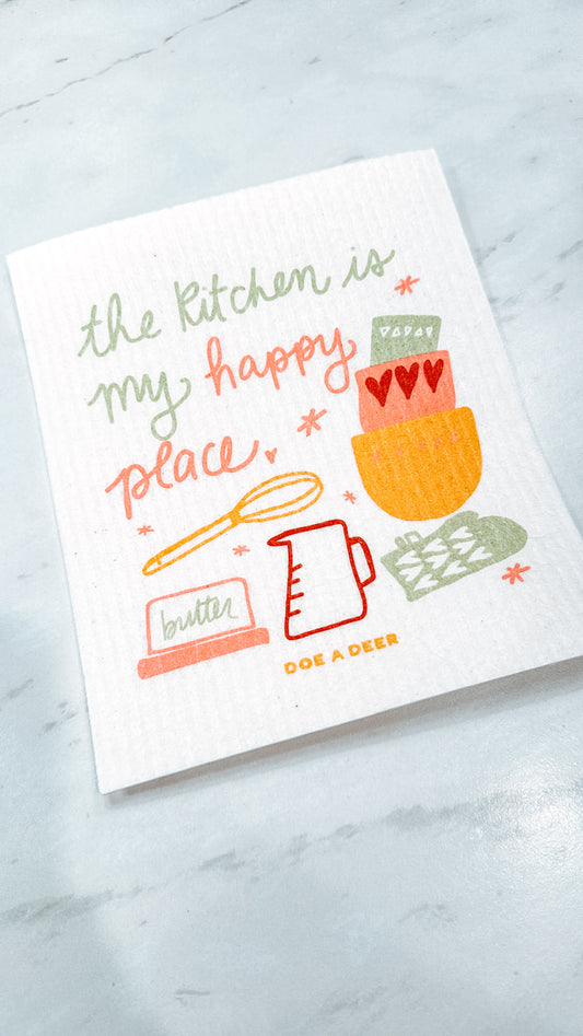 Kitchen Is My Happy Place Swedish Dishcloth