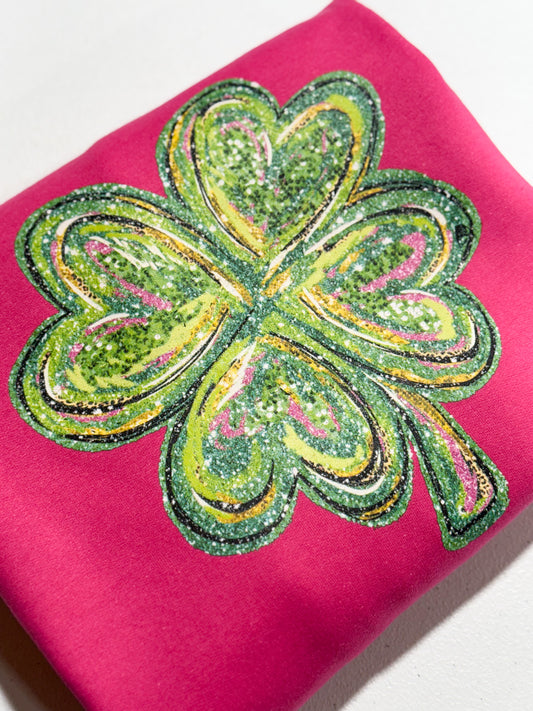 Four Leaf Clover Faux Glitter- Hot Pink