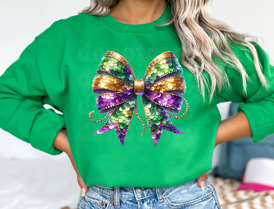 Mardi Gras Faux Sequin Bow- Leaf Green