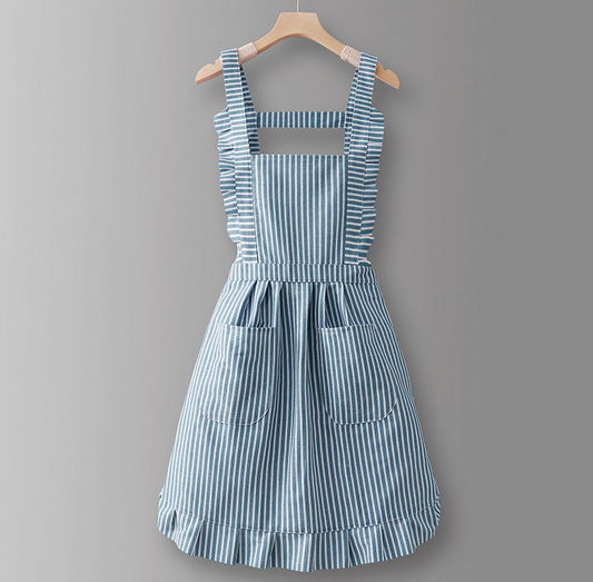 Cotton Striped Apron- Blue